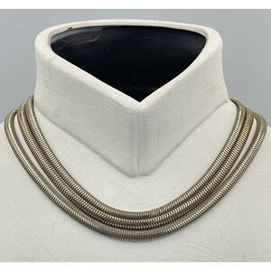 Vintage MONET 3 Strand Snake Herringbone Chunky Gold Tone Chain Necklace Tiered
